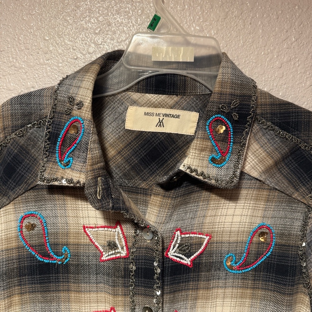 Plaid Shirt with Embroidered Accents